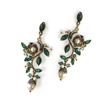 Load image into Gallery viewer, Emerald Green Crystal Floral Earrings – E1186-EM
