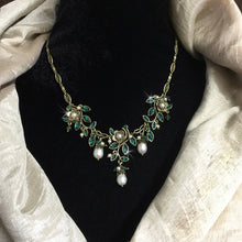 Load image into Gallery viewer, Emerald Green Crystal Floral Necklace – N1186-EM