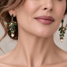 Load image into Gallery viewer, Emerald Green Crystal Floral Earrings – E1186-EM