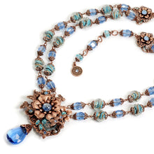 Load image into Gallery viewer, Blue and Copper Floral Necklace N5985 - Sweet Romance Wholesale
