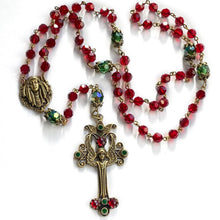 Load image into Gallery viewer, Angel Christmas Rosary Garnet and Emerald Crystal Beads - Sweet Romance Wholesale