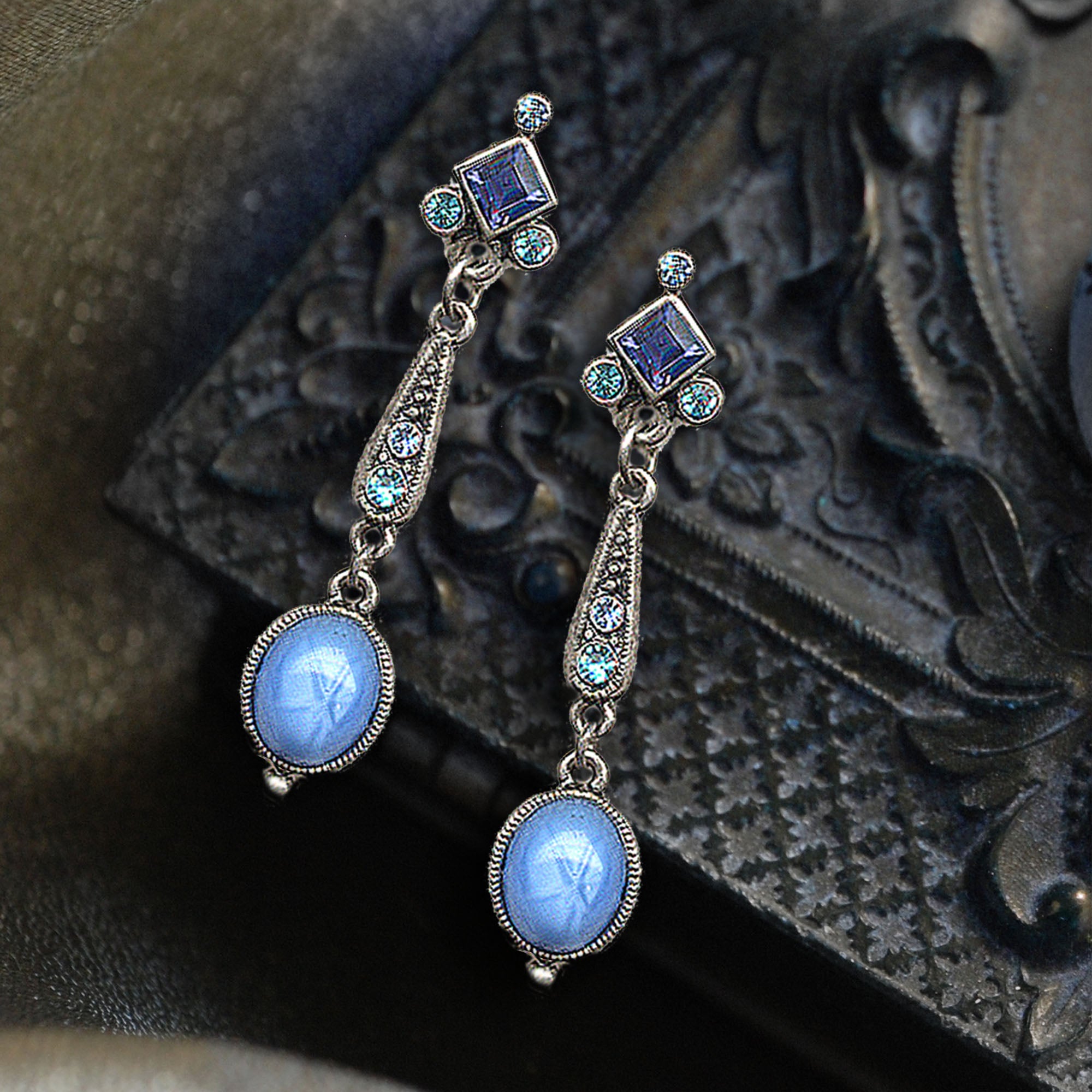 Art Deco Blue Vintage Glass Earrings by Sweet Romance – Sweet Romance ...