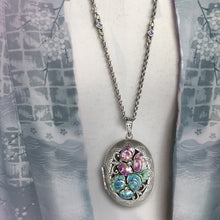 Load image into Gallery viewer, Enamel Pansy Silver Locket N8448 - Sweet Romance Wholesale