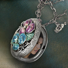 Load image into Gallery viewer, Enamel Pansy Silver Locket N8448 - Sweet Romance Wholesale