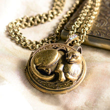 Load image into Gallery viewer, Purrson Cat Locket Necklace in Silver or Bronze - Sweet Romance Wholesale