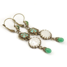 Load image into Gallery viewer, Green, Pearl and Filigree Earrings OL_E137 - Sweet Romance Wholesale
