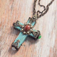 Load image into Gallery viewer, Cathedral Turquoise Cross Necklace OL_N190 - Sweet Romance Wholesale