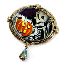 Load image into Gallery viewer, Skeleton and Pumpkin Retro Halloween Pin - Sweet Romance Wholesale
