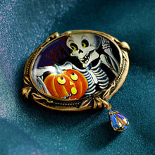 Load image into Gallery viewer, Skeleton and Pumpkin Retro Halloween Pin - Sweet Romance Wholesale