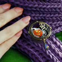 Load image into Gallery viewer, Skeleton and Pumpkin Retro Halloween Pin - Sweet Romance Wholesale