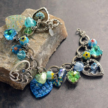 Load image into Gallery viewer, Blue and Silver Millefiori Heart Charm Bracelet - Sweet Romance Wholesale