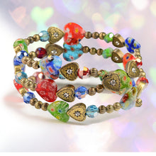 Load image into Gallery viewer, Millefiori Glass Candy Heart Wrap Bracelet BR559 - Sweet Romance Wholesale