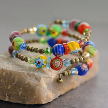 Load image into Gallery viewer, Millefiori Glass Candy Rainbow Bead Wrap Bracelet BR560 - Sweet Romance Wholesale