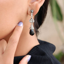 Load image into Gallery viewer, Art Deco Black and Silver Drop Earrings E1223 - Sweet Romance Wholesale