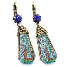 Load image into Gallery viewer, Art Deco Blue Goddess Egyptian Vintage Czech Glass Earrings E305 - Sweet Romance Wholesale