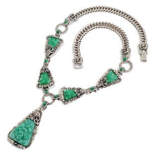 Load image into Gallery viewer, Art Deco Vintage Green Jade Glass Triangle Necklace N1095 - Sweet Romance Wholesale