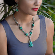 Load image into Gallery viewer, Art Deco Vintage Green Jade Glass Triangle Necklace N1095 - Sweet Romance Wholesale