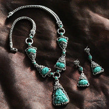 Load image into Gallery viewer, Art Deco Vintage Green Jade Glass Triangle Necklace and Earrings Set NE1095SET - Sweet Romance Wholesale