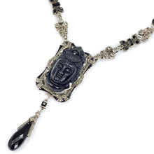 Load image into Gallery viewer, Art Deco Hand Carved Buddha GuanYin Black and Silver Necklace N1334 - Sweet Romance Wholesale