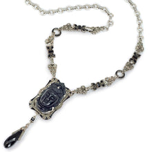 Load image into Gallery viewer, Art Deco Hand Carved Buddha GuanYin Black and Silver Necklace N1334 - Sweet Romance Wholesale