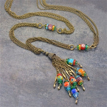 Load image into Gallery viewer, Millefiori Glass Candy Chain Tassel Necklace - Sweet Romance Wholesale