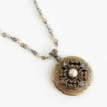 Load image into Gallery viewer, Pearl &amp; Crystal Bronze Locket - Sweet Romance Wholesale