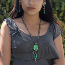 Load image into Gallery viewer, Art Deco Asian Vintage Green Jade Glass Fringe Necklace N3383 - Sweet Romance Wholesale