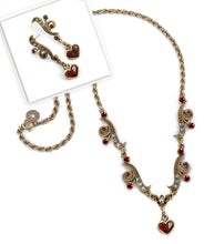 Load image into Gallery viewer, Garnet Hearts Necklace &amp; Earring Set - Sweet Romance Wholesale