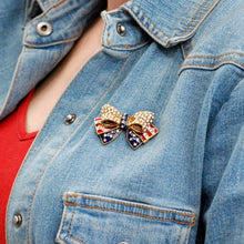 Load image into Gallery viewer, USA American Flag Bow Pin P1776 - Sweet Romance Wholesale