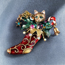 Load image into Gallery viewer, Christmas Kitty Stocking Pin P306 - Sweet Romance Wholesale