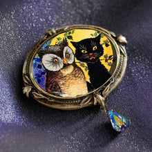 Load image into Gallery viewer, Owl and Black Cat Halloween Pin - Sweet Romance Wholesale