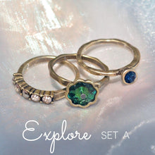 Load image into Gallery viewer, Set of 3 Vintage Flower Crystal Stack Rings R565 - Sweet Romance Wholesale