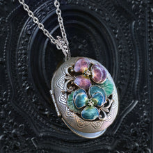 Load image into Gallery viewer, Enamel Pansy Silver Locket N8448 - Sweet Romance Wholesale